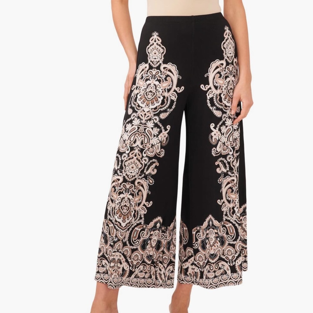 Vince Camuto Black and Cream Patterned Wide-Leg Pants XL